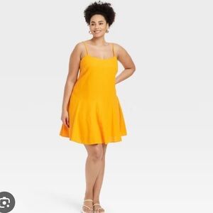 Women's Beach Bungalow Linen Mini Dress - A New Day™ Orange Sz 2X